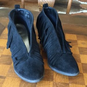 Coconuts black leather fringe ankle boots